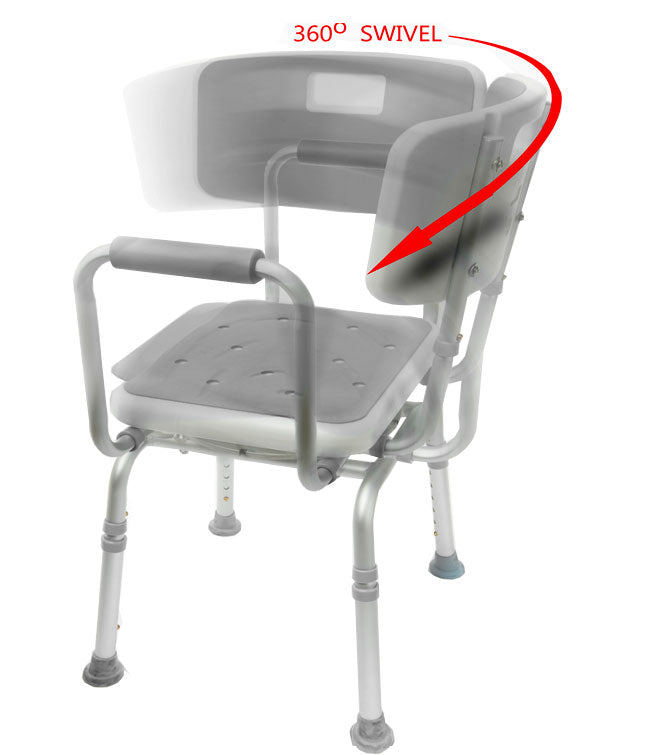 Chaise de bain douche rotative 360 degrés ajustable en hauteur avec appuie bras et dossier