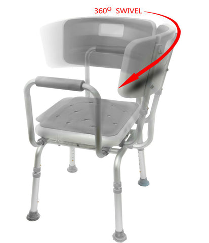 Chaise de bain douche rotative 360 degrés ajustable en hauteur avec appuie bras et dossier
