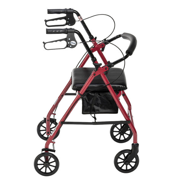 Ambulateur économique avec siège, sac de rangement et freins à main rouge