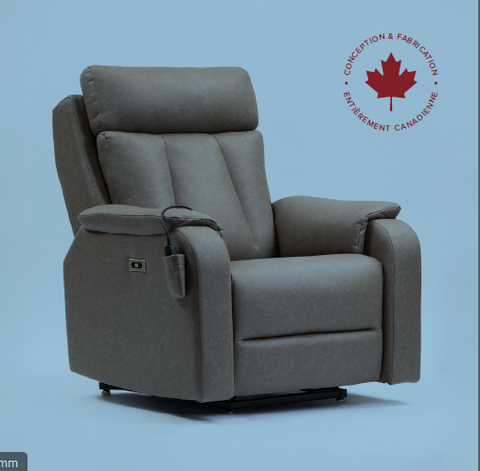 Fauteuil médical auto souleveur Elran 2 moteurs tissu gris foncé grade 28 avec appui-tête motorisé et option lombaire