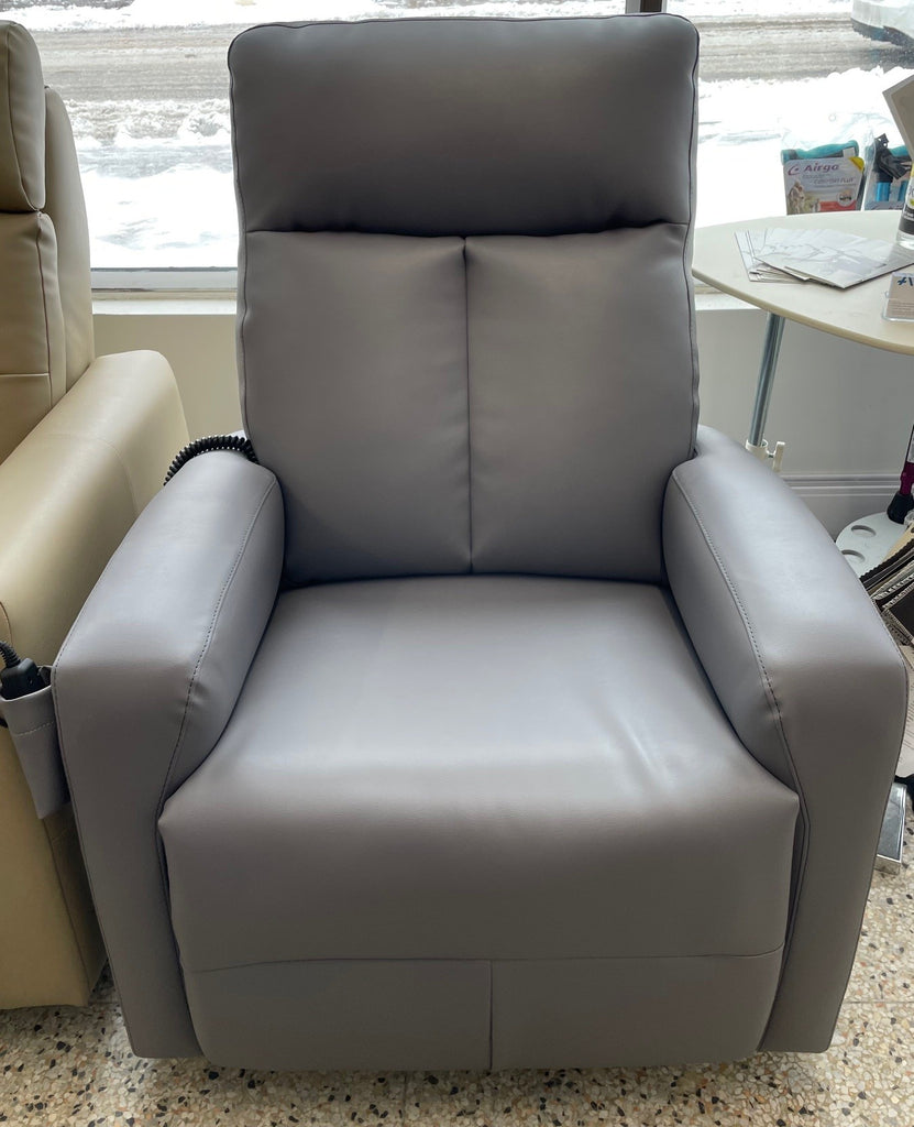 Fauteuil médical auto souleveur Elran 2 moteurs vinyle médical gris grade 40 avec appui-tête motorisé et option lombaire