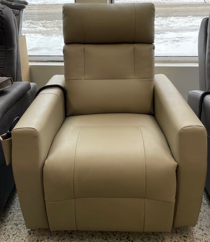 Fauteuil médical auto souleveur Elran 2 moteurs vinyle médical beige grade 40 avec appui-tête motorisé et option lombaire