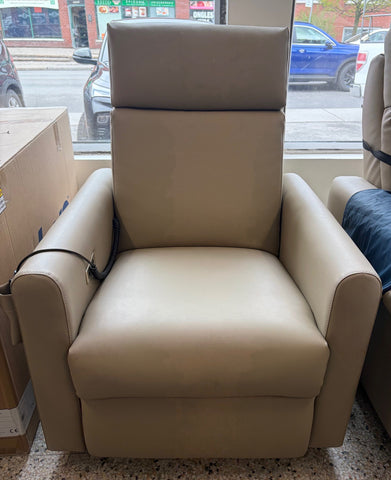 Fauteuil médical auto souleveur Elran 1 moteur vinyle médical beige grade 40 avec appui-tête motorisé