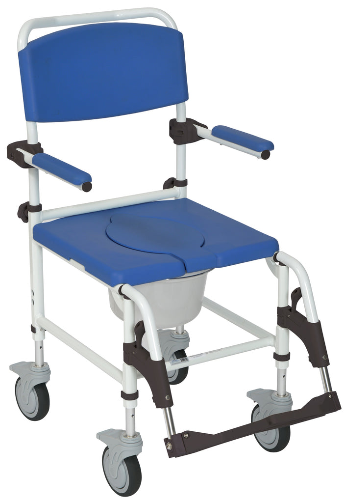 Chaise d'aisance sur roues avec appui-pieds